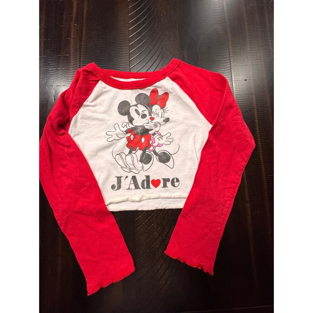 Disney Mickey Minnie Mouse JAdore Raglan Crop Top Red White Kids XS